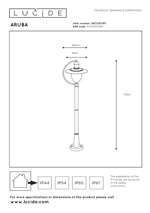 Lucide ARUBA - Mastleuchte - Ø 25 cm - 1xE27 - IP44 - Rostfarbe - technisch